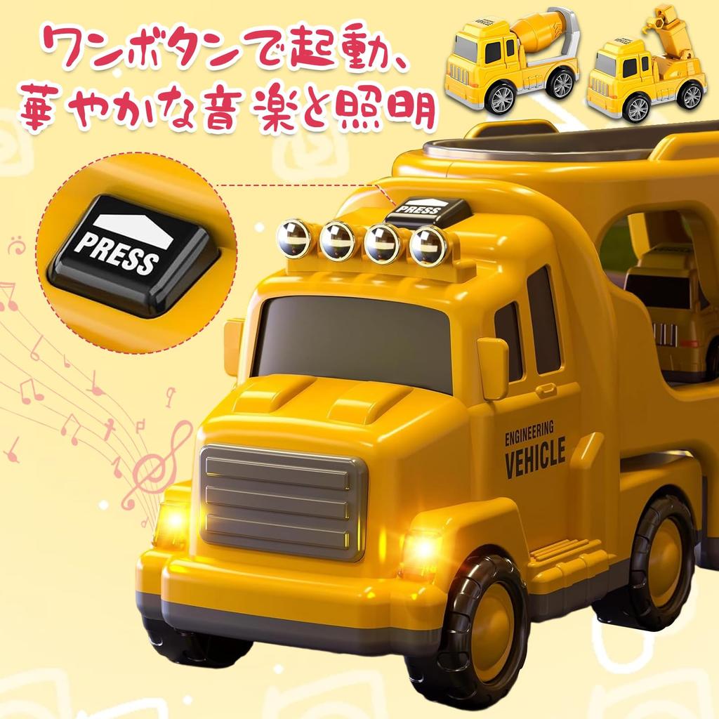 HIWO Car Toys for Boys Ages and 6 and Educational Toy Set of 5 Large and Small Vehicles Large Truck 4 Mini Construction Fire Indoor Mini Educational