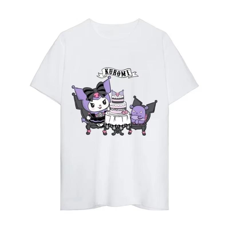 2026 New Summer Kuromi Cute Print Tee Casual Short Sleeve Cotton Tops for Adults Kids Sweet Kawaii Style Daily Outfit