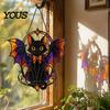 Dark Aesthetic Room Decor Halloween Bat Cat Suncatcher, Stained Glass Style Acrylic Sun Catcher, Gothic Art Black Hanging Ornament for Home