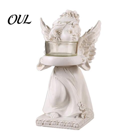 Gift Angel Candle Holder Little Holder, Resin Decorative Guardian Tea Light Shadow Effect Retro Cherub Sculpture for Home Church Wedding Decor Vintage