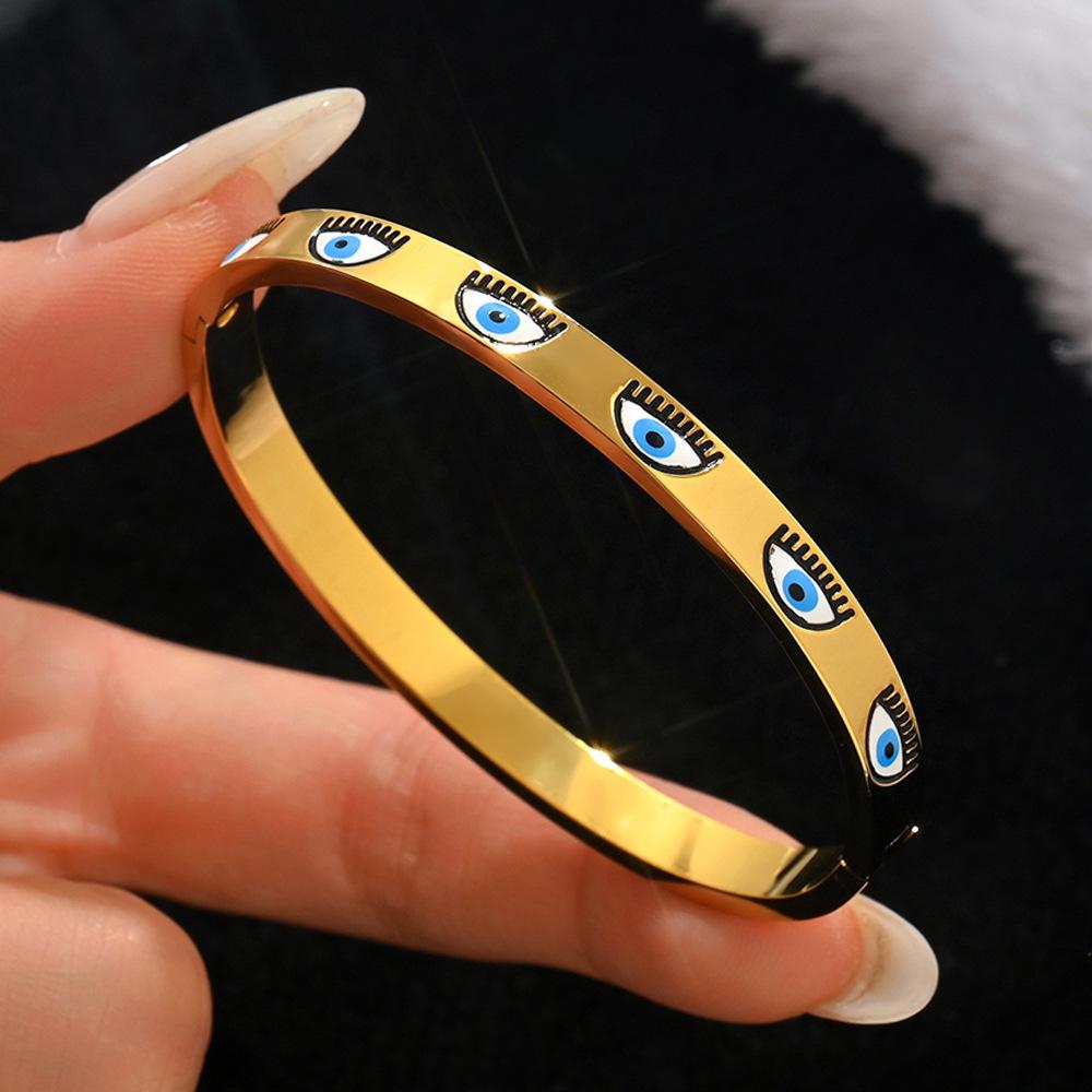 Geometric Gold & Gem Heart Bracelet Set for Women - Stackable Stainless Steel Evil Eye Jewelry