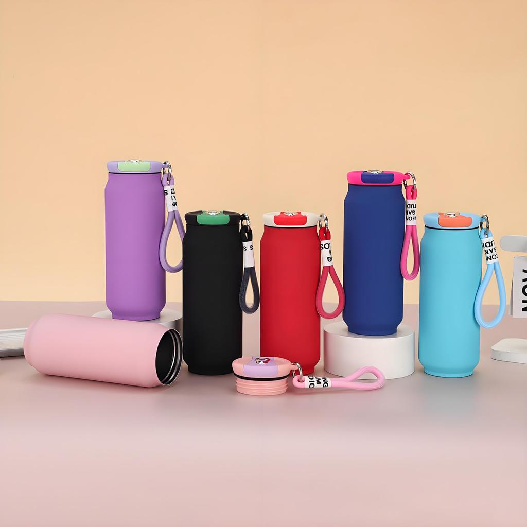 IOLOYU 500ml Stainless Steel Thermos Water Large with Vacuum Carrying Strap Suitable for Girls and Carrying Strap Coffee Mug Bottle, Capacity,