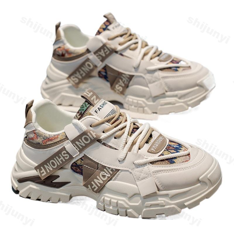 Men Designer Sport Shoes Chunky Sneaker Fashion Casual Artificial Leather Fabric Breathable Height Increased Flat Platform Shoes