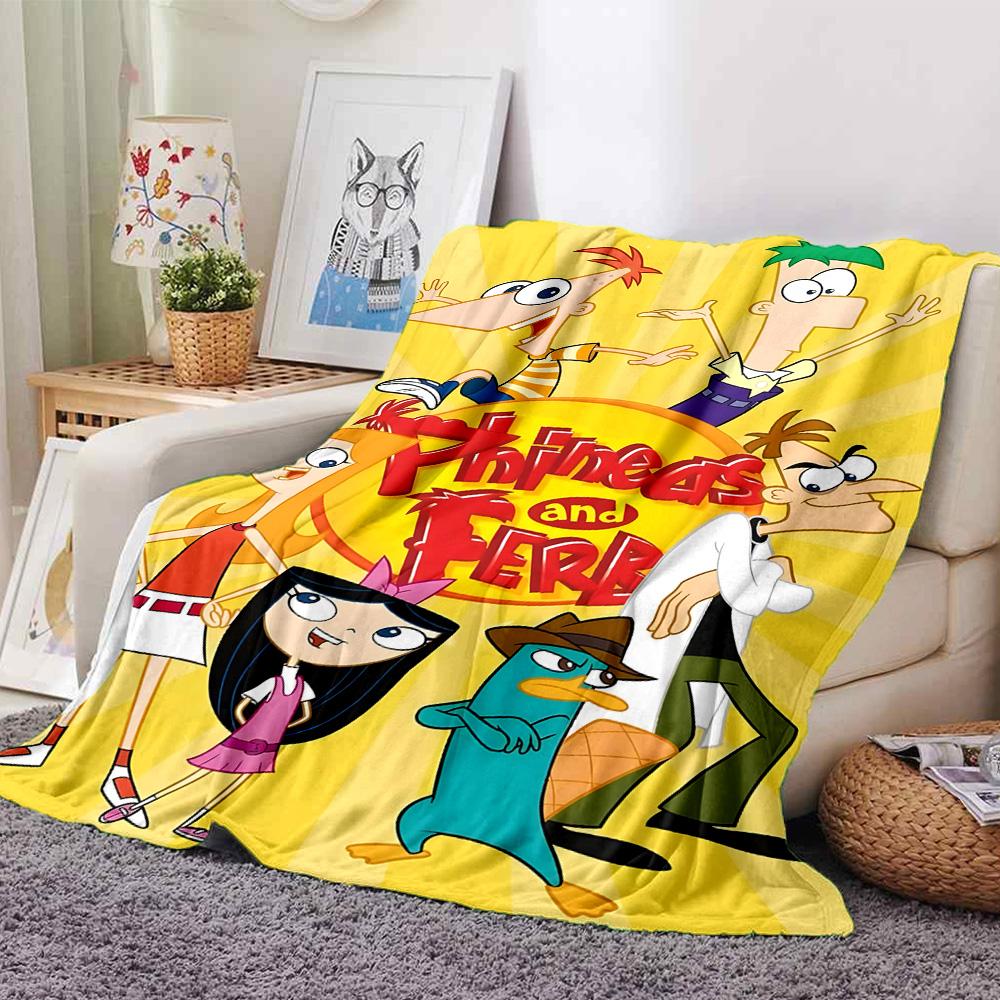 1pc Phineas and Ferb5 Blanket, Gift, for Men and Women, Soft Blanket, Good for Sofa Bed Couch Travel, Lightweight Flannel Blanket