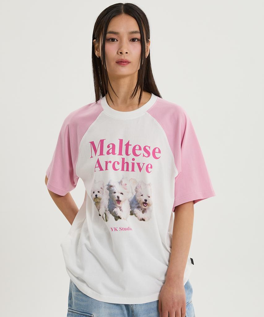 WAIKEI Maltese Archive Raglan Short Sleeve T-Shirt Light Pink