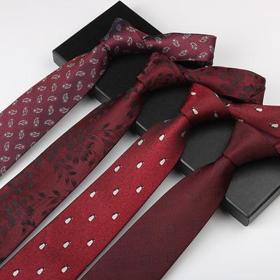 Rote Krawatte Herren Hochzeit Trauzeuganzug Bräutigam Hochzeitskleid Geschäftsmuster Handgebunden