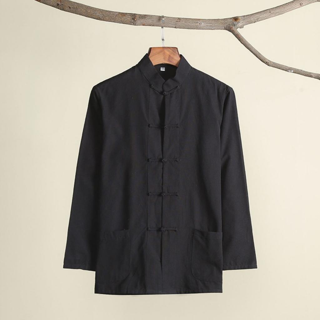 Long Sleeve Men's Shirt Casual Style Chinese Traditional Design Plus Size Martial Arts Base Layer Top