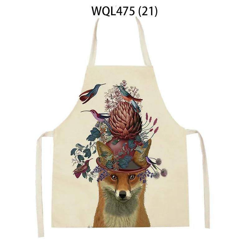 Cartoon Dog Printed Sleeveless Kitchen Aprons Animal Rabbit Fox Pattern Cooking Baking Waist Bib Household Cleaning Pinafore