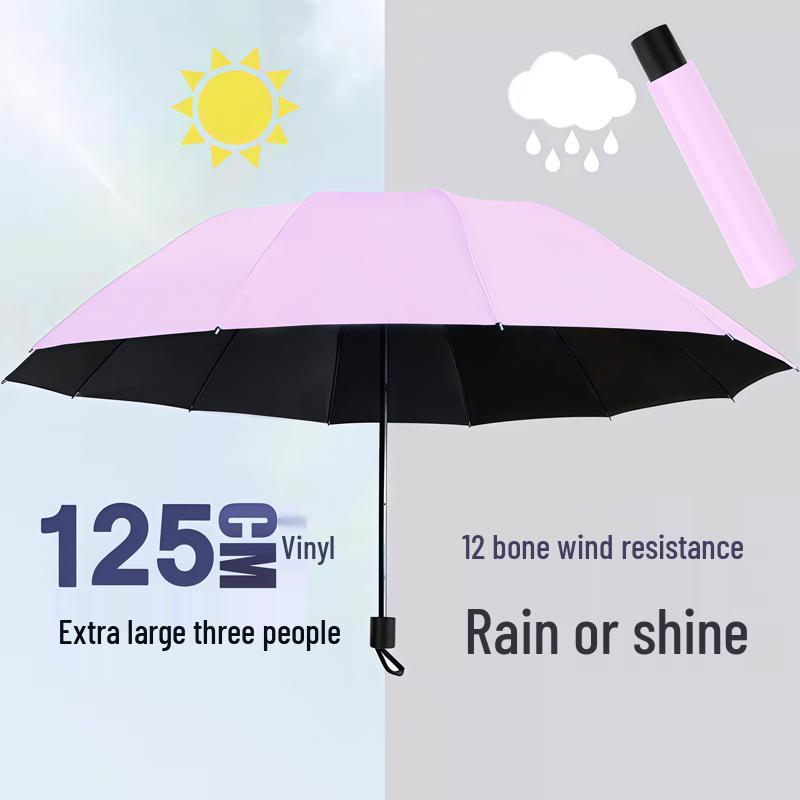 Large Dual-Use Umbrella for Sun and Rain, Manual Folding, Reinforced for Two, Black Glue Sunscreen, Suitable for Men and Women