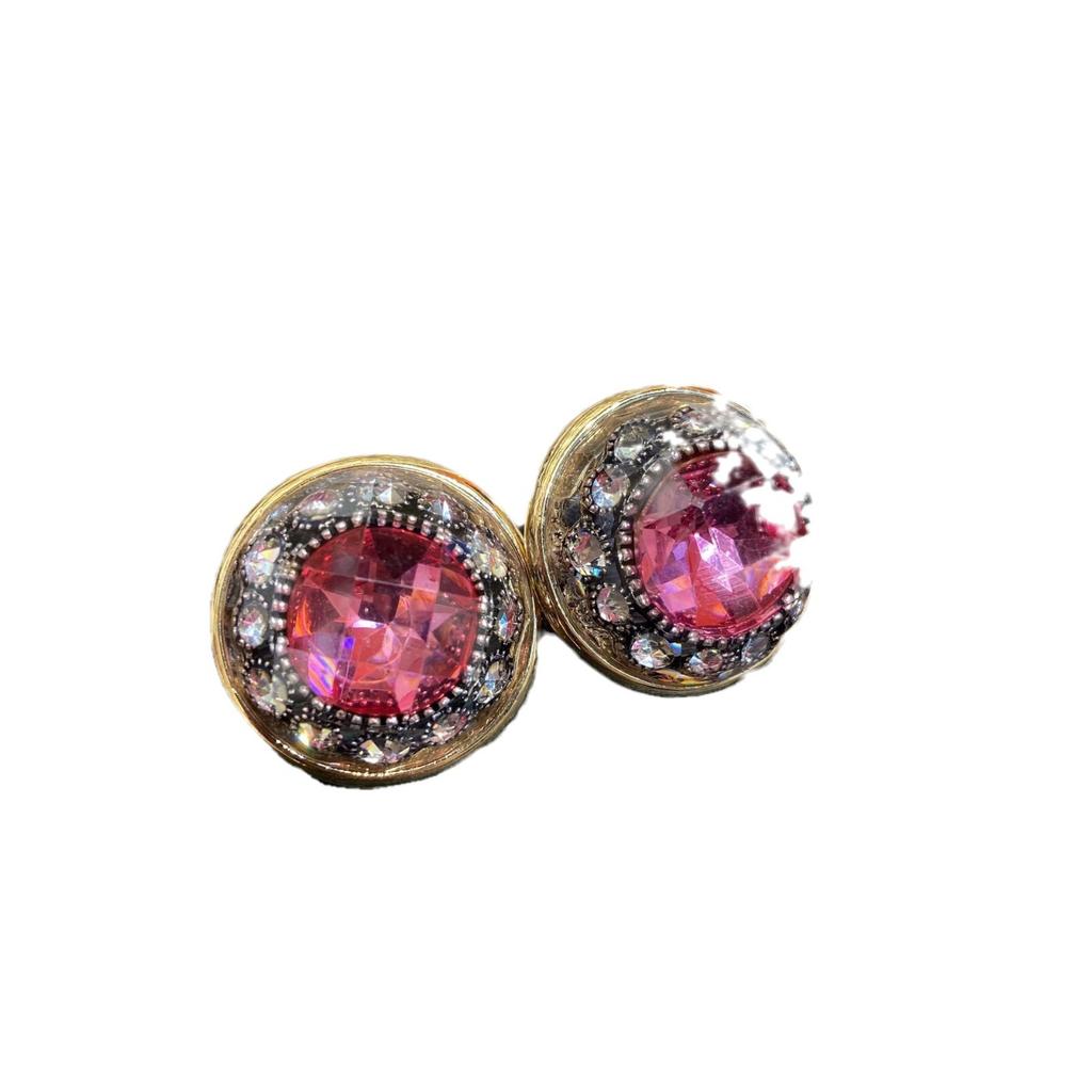 French Retro Rose Ruby Round Stud Earrings Autumn And Winter Brass Old Diamond Stud Earrings Premium Ear Jewelry