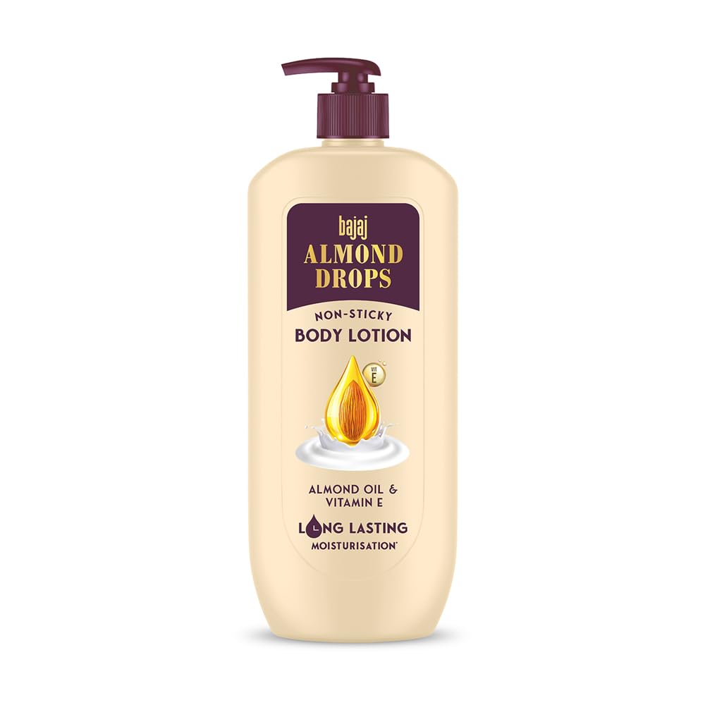 Bajaj Almond Drops Non-Sticky Body Lotion 600 ML Pack Of 1 For Long-Lasting Soft Smooth Nourished Skin