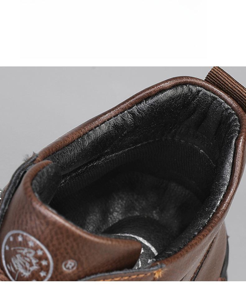 Men's High-top Leather Boots Casual Sneakers Winter Plush Shoes Snow Boots