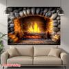 2D Realistisches Kaminbanner, Brennendes Holzfeuer im Ziegelkamin