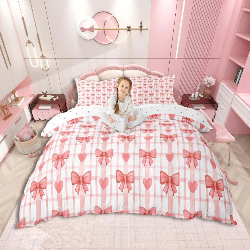 Homewish Ribbon Bow Knot Duvet Cover Set,Princess Bowtie Bedding Set,Rainbow Cartoon Bow Bed Set For Girl