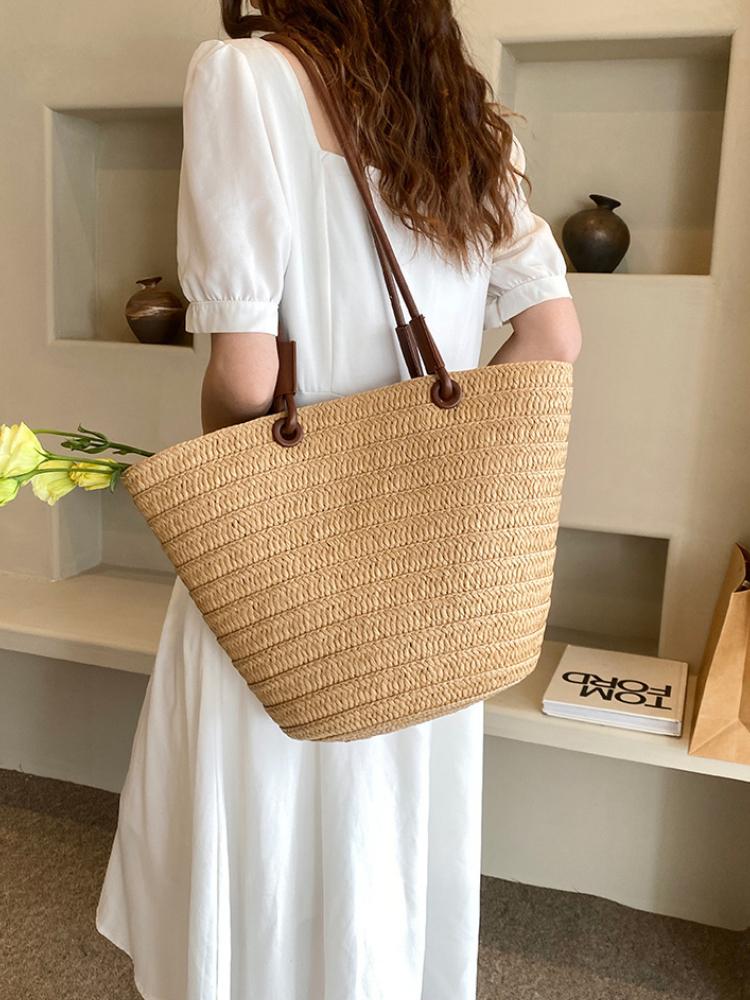 Woven Straw Tote Bag for Women Straw Bag Women's Summer New Fashion Woven Beach Bag Large Capacity Commuter Shoulder Tote Bag
