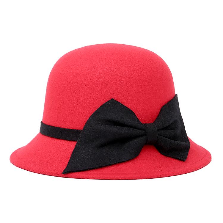 Korean Elegance: Women's Autumn/Winter Warm Felt Fedora with Striped Bow