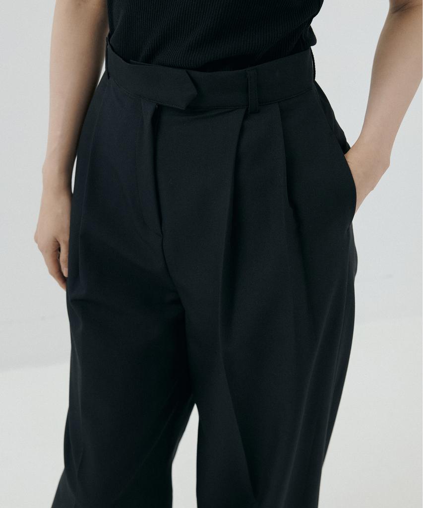 LUCIR ZU Triangle Tab Wide Slacks (Black)