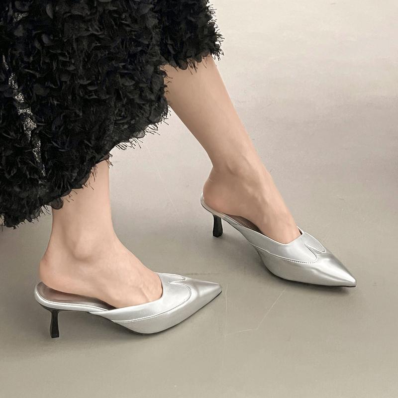 Elegant Pointed Toe Transparent PVC Heart High Heels Mules Slipper Shoes Women 2025 Black White Red Shoes Luxury Designer Pumps