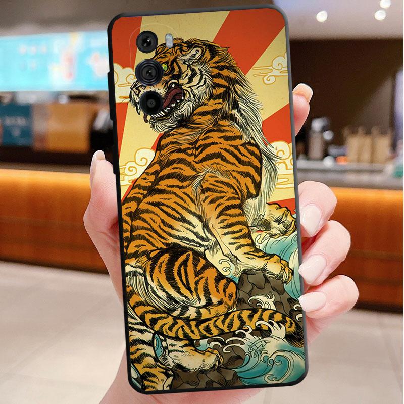 Case For Motorola Edge 50 40 Pro 60 50 40 30 Ultra Neo Fusion G85 G72 G53 G54 G84 G13 G32 Ukiyo-e Art Panther Leopard Tiger