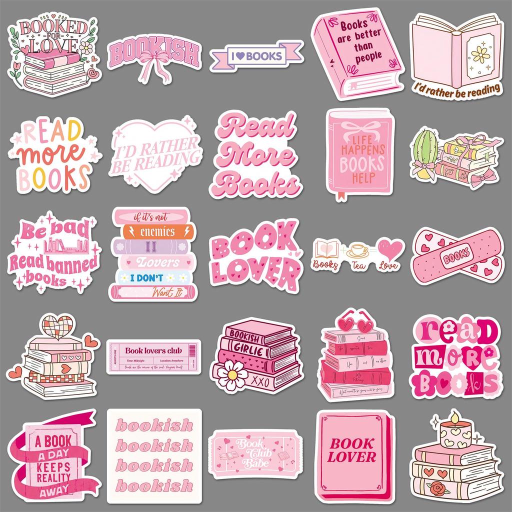 50 Pink Waterproof Reading & Journaling Stickers - Sweet INS Style Decorative Stationery