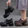 Johnature Retro Solid Color Thick Soled Pumps Genuine Leather Comfortable And Versatile Women's Slip-on Shoes