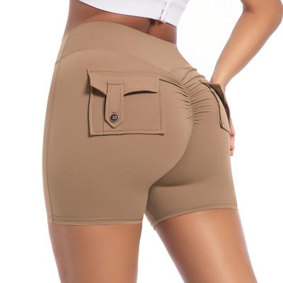 Pantalones cortos deportivos casuales con bolsillos, pantalones cortos de cintura alta para mujer, pantalones cortos de fitness, leggings de moda para correr en el gimnasio