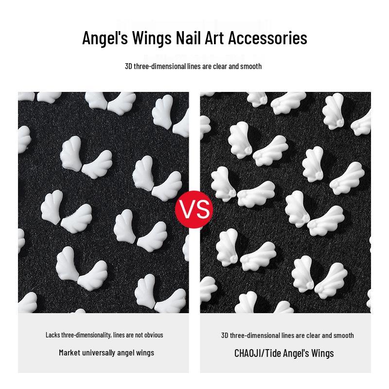 Mini 3D Angel Wings Resin Nail Art Decorations, 20-Piece Set, Black & White