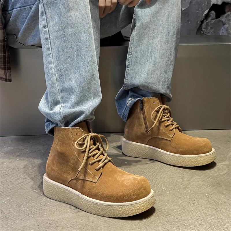 Fashion Luxury Brand Suede Chelsea Men's Boots Low Heel Round Toe Business Formal Ankle Boot Comfortable Soft Soled Outdoor Hiking Shoes