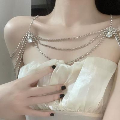 Corrente de Corpo com Franjas Multicamadas Advanced‑Sense, Corrente de Ombro e Peito com Cristais Flash‑Diamond Sexy Estilo Corte Para Styling de Irmã Real