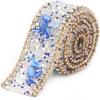 Diamond Ribbon, Dazzling 2.5cm DIY Diamond Mesh Wrap Roll Crystal Rhinestones Chain Trim Ribbon Decoration (Sapphire Blue Stone + Gold Bead Chain)
