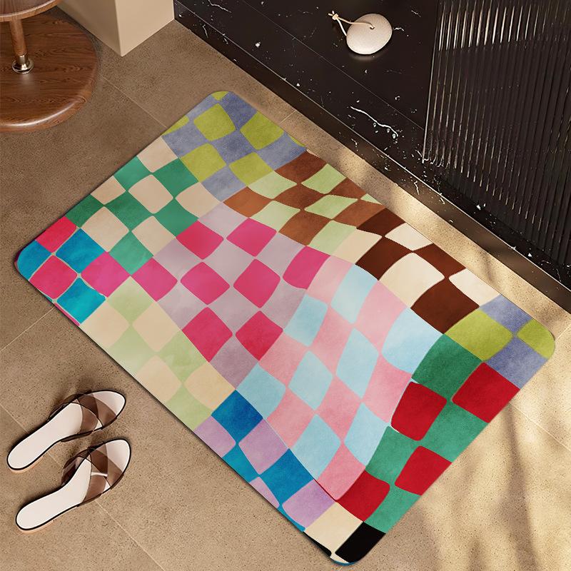 Colorful Diamond Pattern Carpet Modern Art Style Mat Multicolor Gradient Rug Soft Floor for Bathroom Entryway Home Decoration