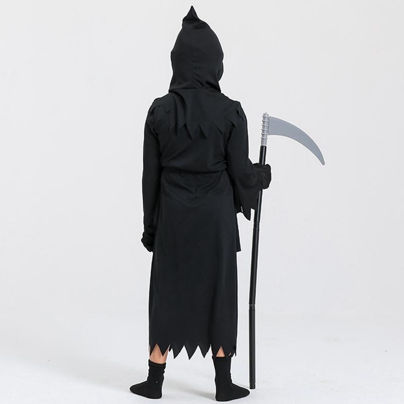 Children's Halloween Cosplay Costume Reaper Costume Set (Jumpsuit Hat Belt Scythe Gloves)