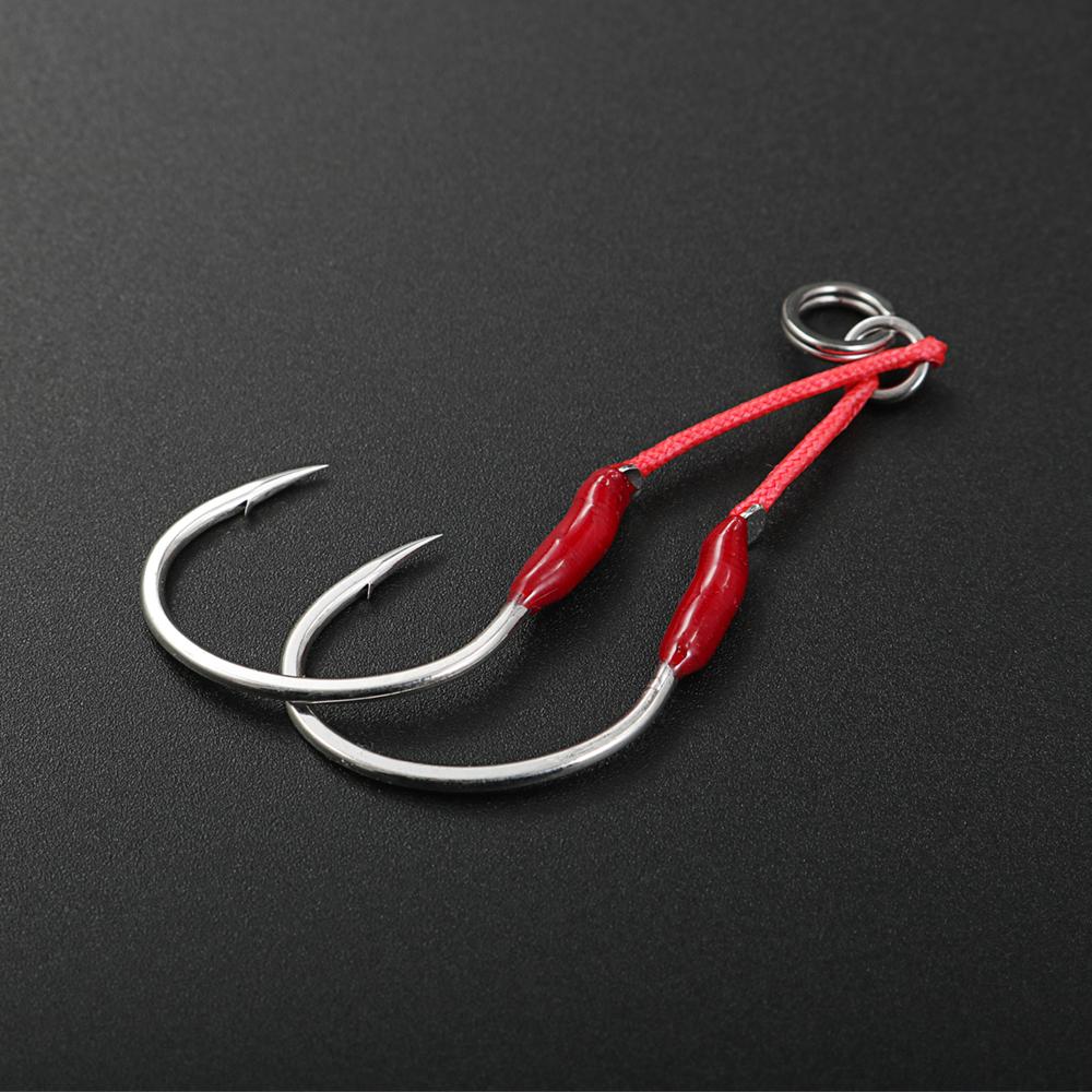 Jigging Pro High Carbon Steel Fishhooks for Saltwater Fishing 1/0 2/0 3/0 4/0 Assist Hooks for Sea & Bottom Fishing Techniques (Red,1/0) красный
