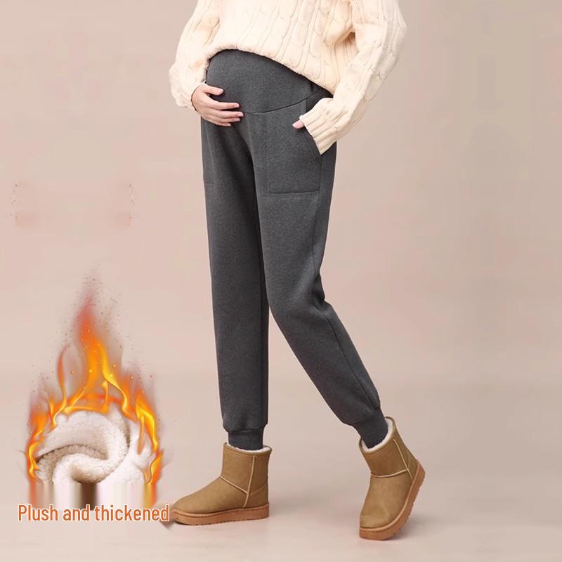 

Plus Size Velvet-Lined Maternity Joggers - Warm, Loose-Fit Casual Cotton Pants for Autumn/Winter Medium [Suitable for 80-110 lbs]