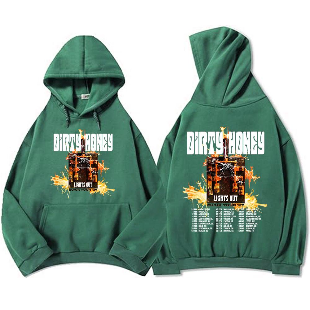 Dirty Honey Lights Out EU/UK Tour Hoodies Unisex Streetwear Fashion Long Sleeve Hooded Sweatshirt Graphic Print Merch Women Men