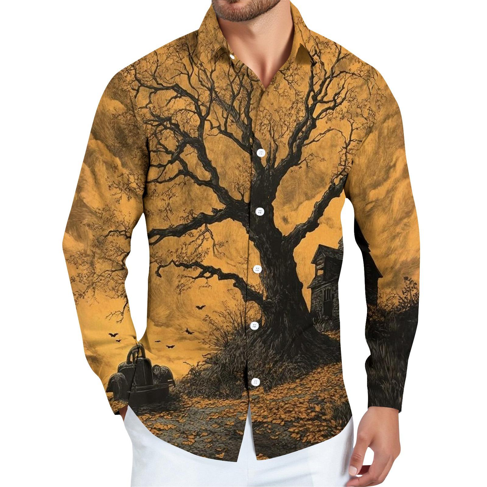 

Men s Halloween Print Long Sleeve Button-down Shirt XXL