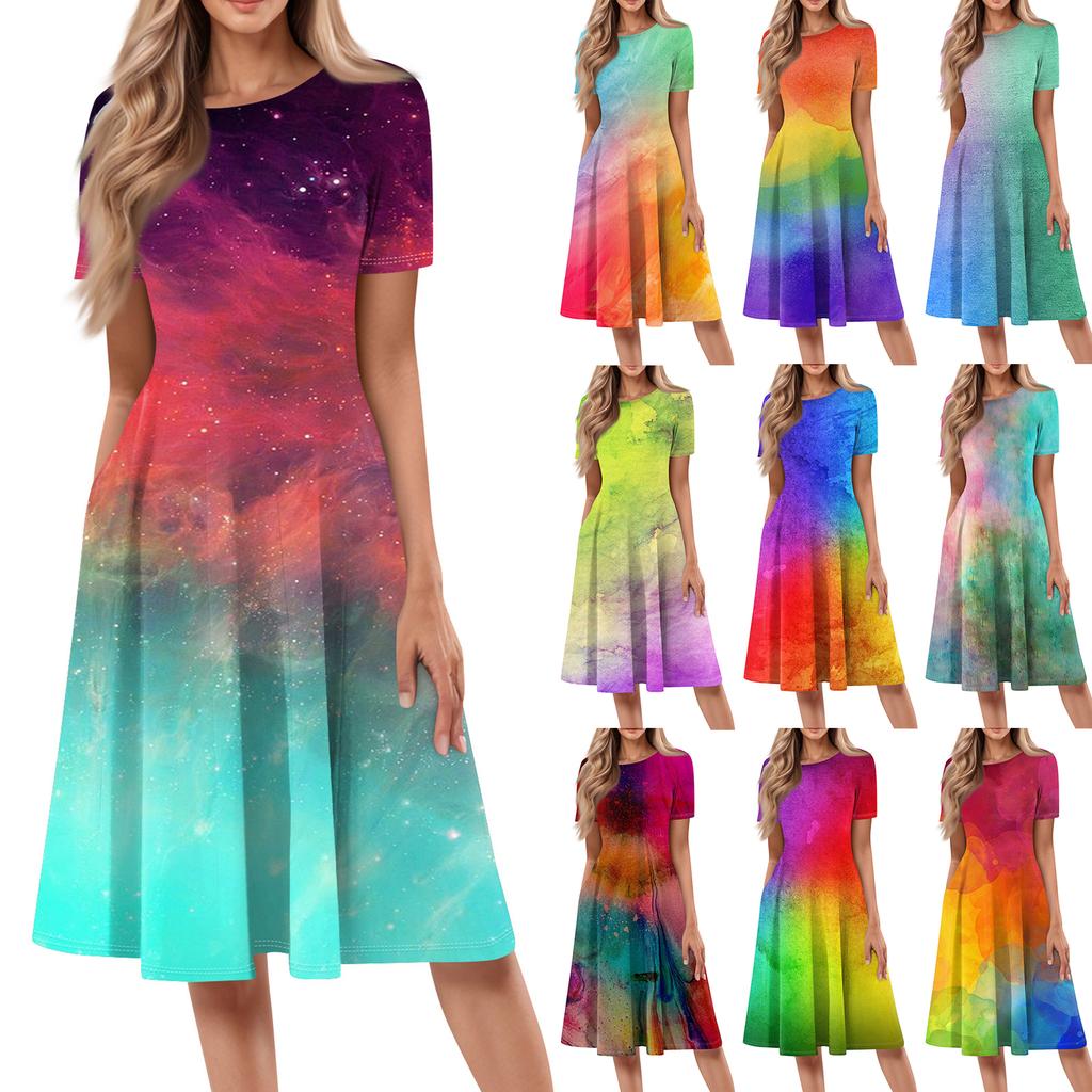 Women Casual Printed Round Neck Long Dress