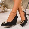 New Autumn Wedge Heel Shoes with Pointed Rhinestones and Square Buckle, Slip-on, Non-slip and Wear-resistant Low-top Shoes