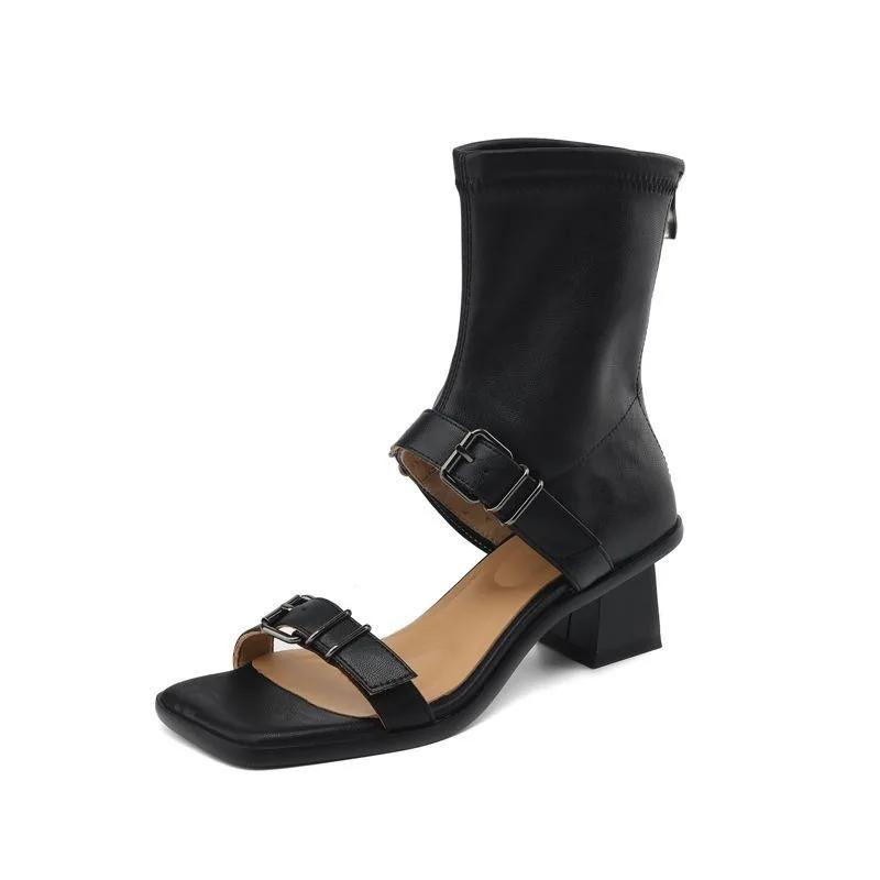 Fashion Women Ankle Boots Sandals Square Toe High Heels Shoes Sexy Chunky Sandals Elegant 2025 New Summer Heeled Shoes Cool Woman Pumps