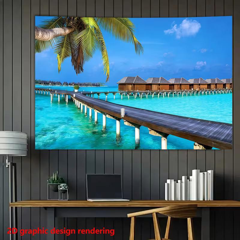 2D Тропический Островной Курорт Чистая Голубая Морская Вода Дом для Отдыха Декор Фото Фоны 47.2x31.5inch/120*80cm