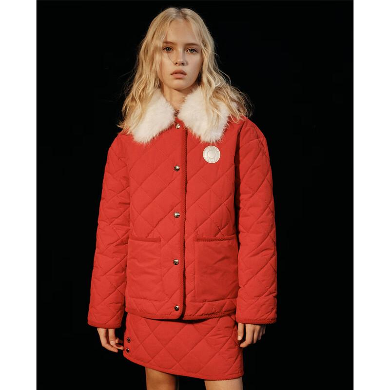 ELLE KIDS Mädchen Neujahrs Rote gesteppte Baumwolljacke mit abnehmbarem Kragen