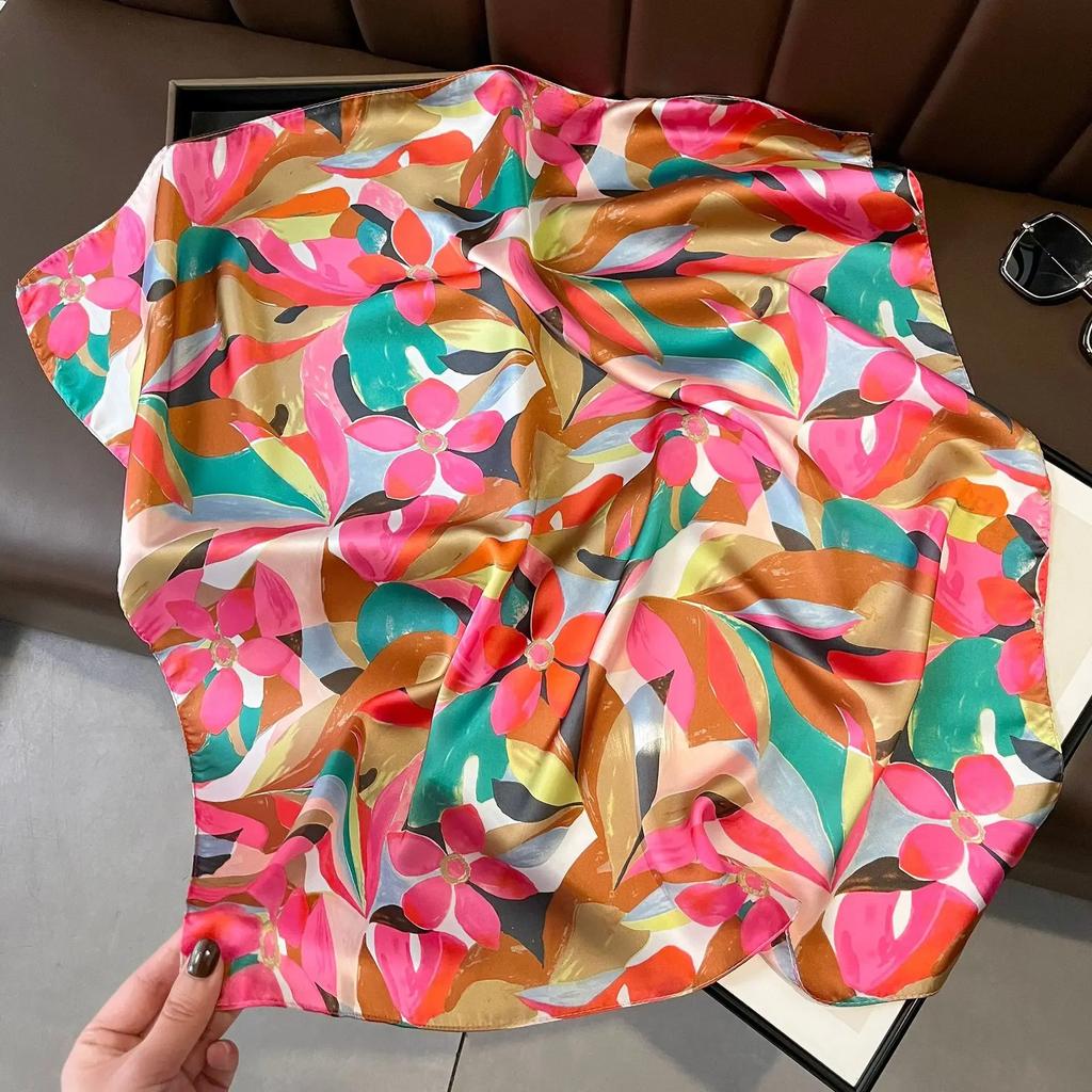 Plaid Silk Square Scarf Women Satin Shawl Wrap Hijab Female Hair Band Wrist Luxury Headkerchief 70*70cm Echarpe  Bandana
