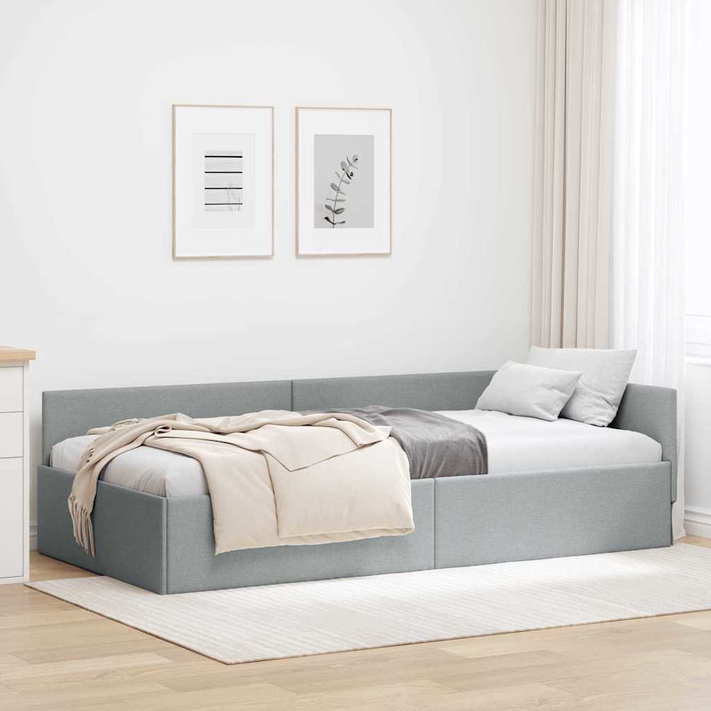 L Shaped Bed Frame with Headboard Light Gray 31.5 X 78.7 (80 Cm X 200 Cm) Fabric