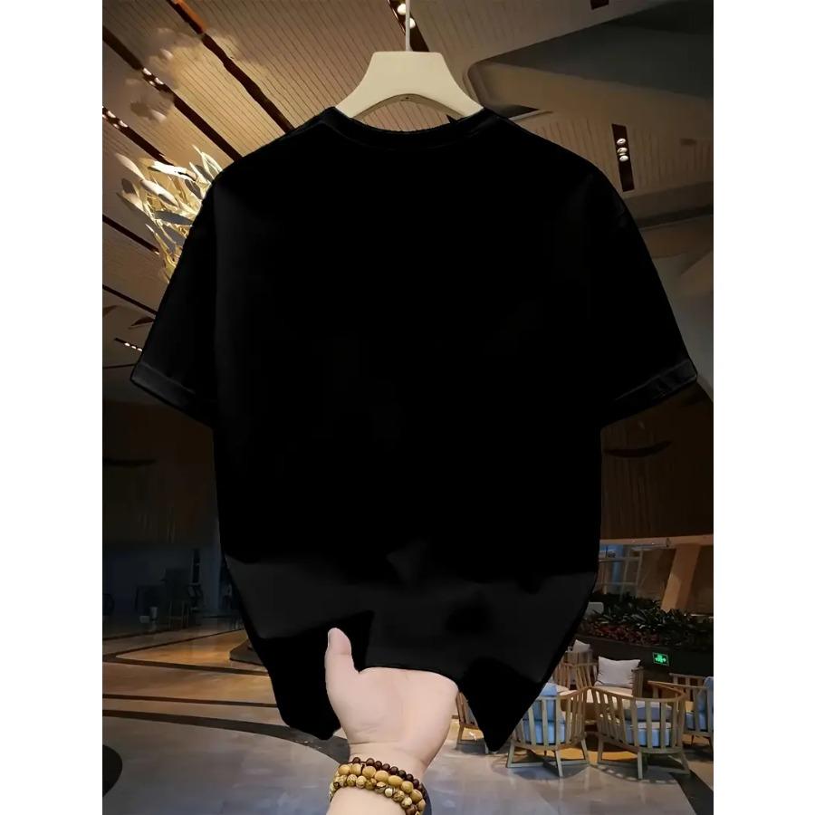 Men's Cotton Casual T-shirt, Round Neck Short Sleeved, Printed with Swiss Mountain Pattern, Regular Style, Slightly Elastic, Suitable for All Seasons