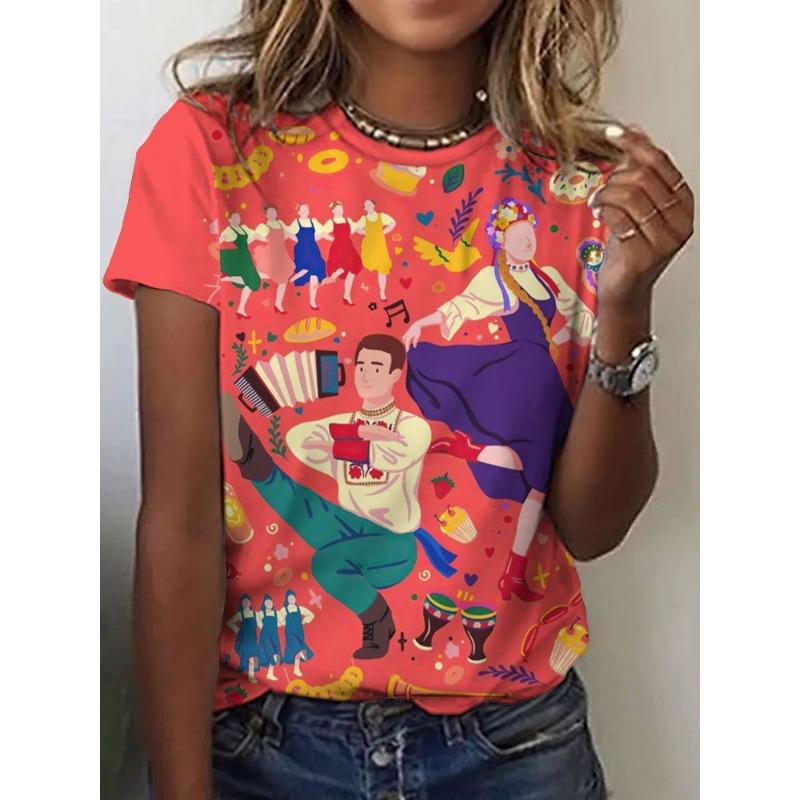 3D Print Women Round Neck Short Sleeve T Shirt Tees Harajuku Y2K Top Female Clothing