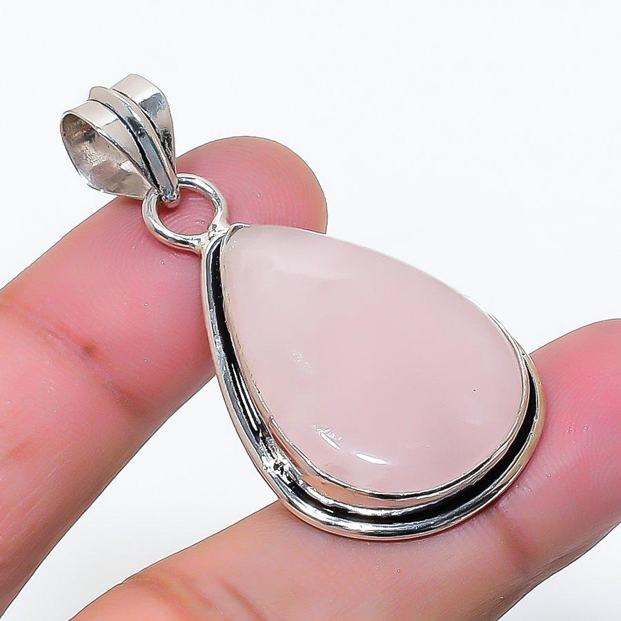 Natural Rose Quartz Gemstone Handmade 925 Sterling Silver Pendant 1.73  AP-15791