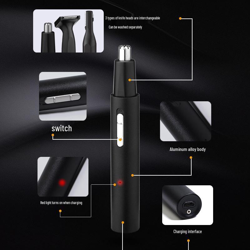 3-in-1 Men's Grooming Kit: Shaver, Nose & Eyebrow Trimmer, USB Rechargeable.