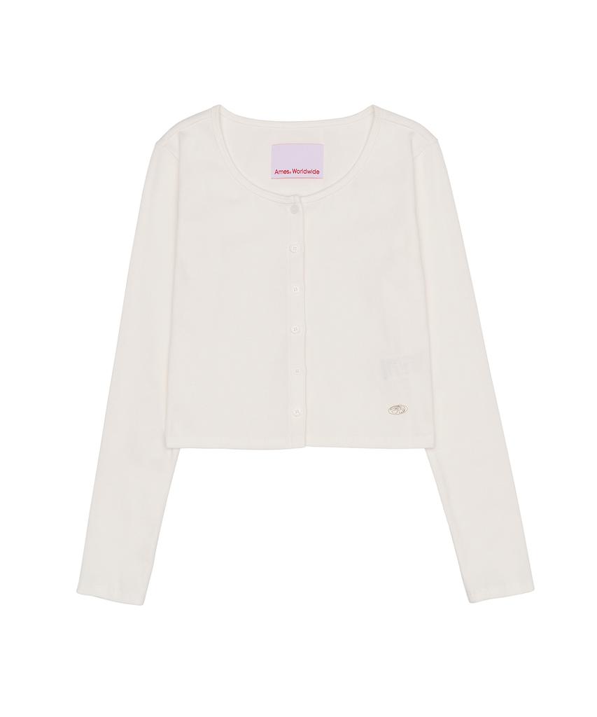 Ames-Worldwide Rib U-Neck Cardigan White