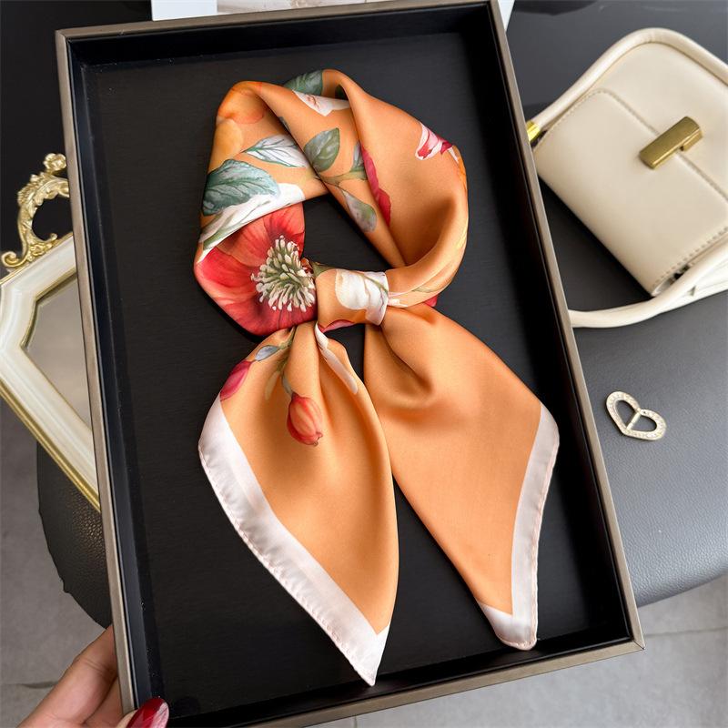 New Luxury Print Women Silk Scarf Bandana Hair Bands 70Cm Square Scarves Smooth Summer Satin Hijab Wrap Headband Foulard