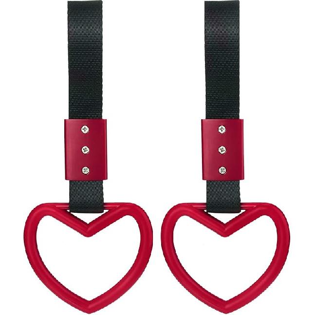 BBTO 2 Pieces Heart Shaped Car Handle Straps Drift Charm Rear Bumper Warning Ring Decor Subway Bus Broken Heart Handle For Car Interior(Light Pink)